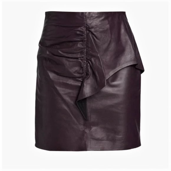 (80% OFF) NWT IRO LAMBSKIN Hita Ruffled Leather Mini Skirt Berry 4 MSRP $795 - Picture 2 of 6